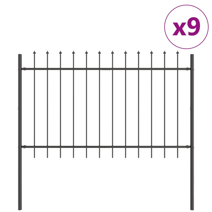 Modern Grey Steel Garden Fencing | Heavy-Duty Construction for Outdoor Security - Little and Giant Explorers vidaXL