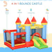 Inflatable bouncy house castle with slide, trampoline, water pool, and basketball hoop.