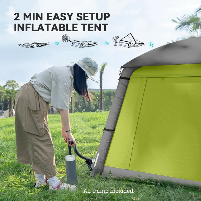 Waterproof Inflatable Camping Tent with Pump in Green (2 persons) - Little and Giant Explorers Outsunny
