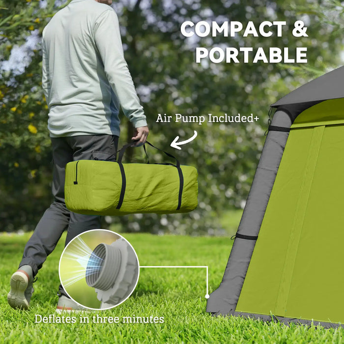 Waterproof Inflatable Camping Tent with Pump in Green (2 persons) - Little and Giant Explorers Outsunny