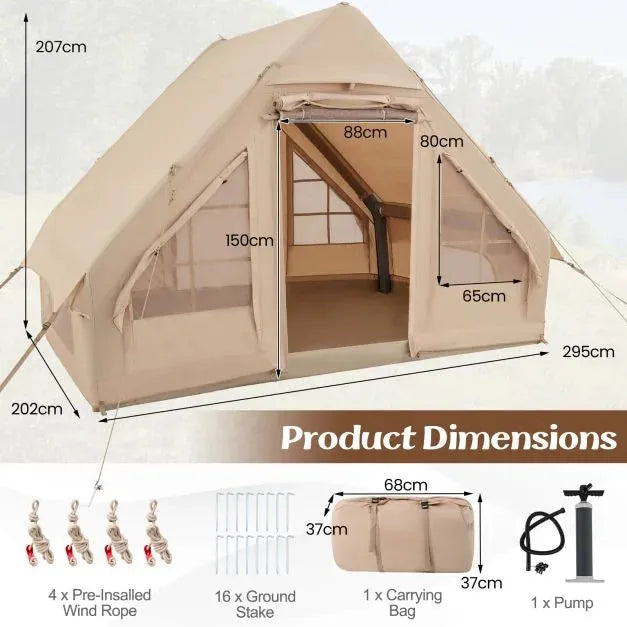 Inflatable Camping Tent for Family Camping in Beige (4-6 persons) - Little and Giant Explorers Costway