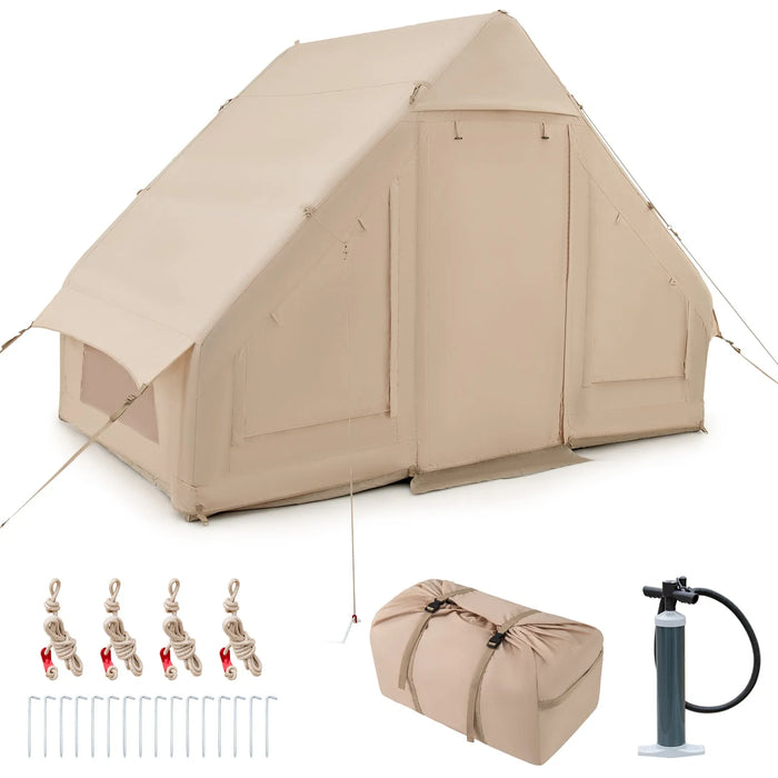 Inflatable Camping Tent for Family Camping in Beige (4-6 persons) - Little and Giant Explorers Costway