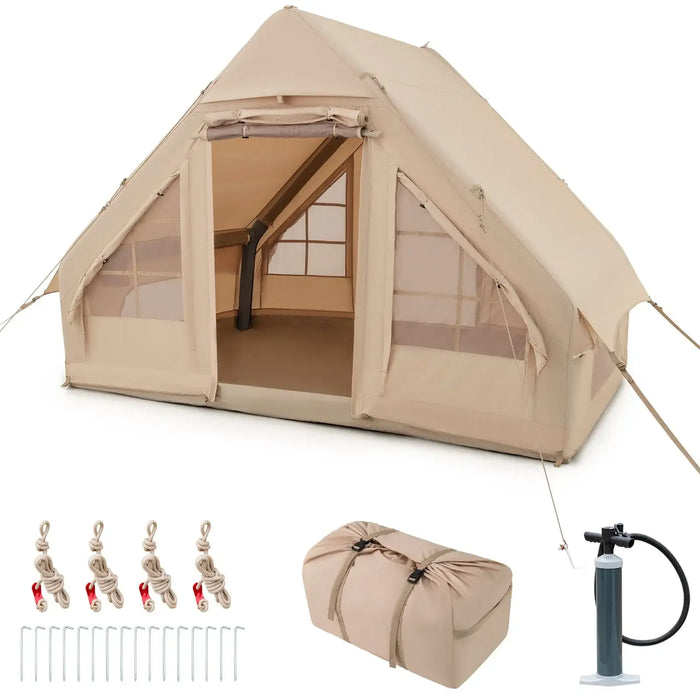 Inflatable Camping Tent for Family Camping in Beige (4-6 persons) - Little and Giant Explorers Costway