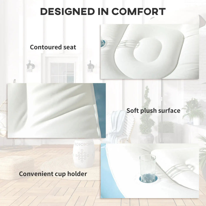 Inflatable Chair and Footstool Set – White and Blue | Portable Blow-Up Sofa with Cup Holder OUTSUNNY - Little and Giant Explorers Outsunny