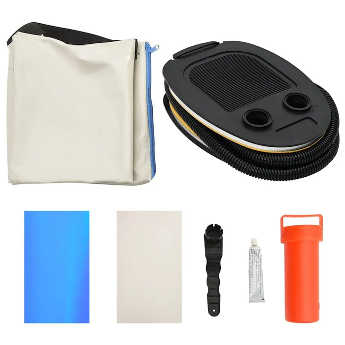 Inflatable water deck accessories kit with pump, repair patches, tool, and carry case