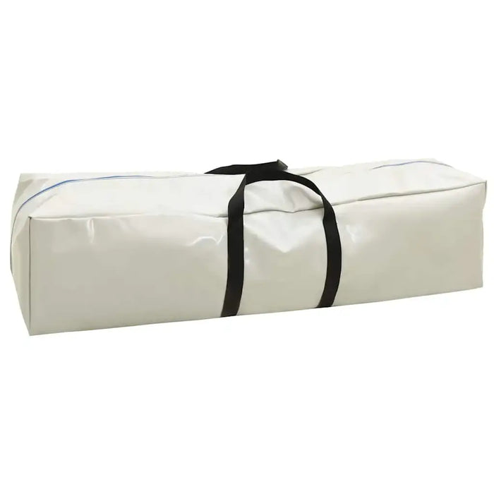 White PVC carrying bag with black handles for inflatable floating water deck platform