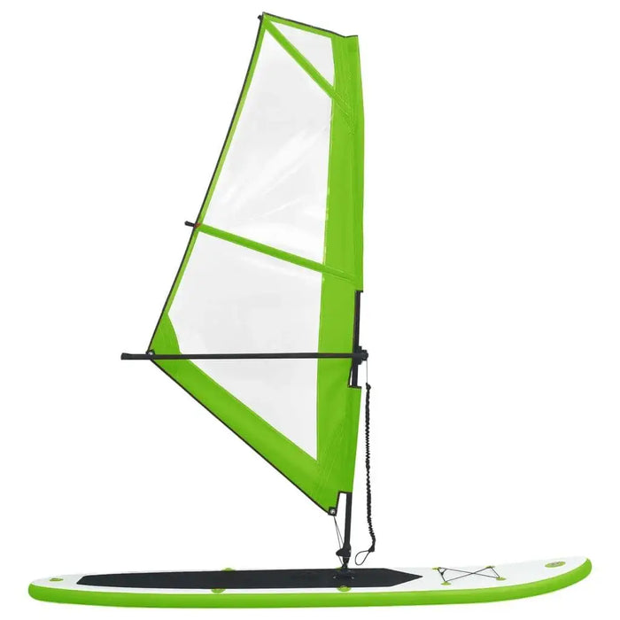 Inflatable green SUP board with sail, PVC EVA construction, windsurf paddleboard