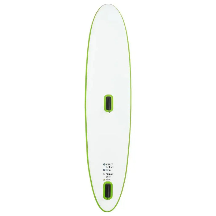 Inflatable green SUP board with sail mount, PVC and EVA construction, top view