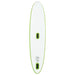 Inflatable green SUP board with sail mount, PVC and EVA construction, top view