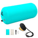 Inflatable turquoise float tube with foot pump, repair patch, strap, and glue kit