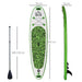 Homcom inflatable paddleboard 305cm green with adjustable paddle, pump, backpack, dimensions shown