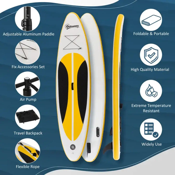 Inflatable Paddleboard Kit – 305cm | Yellow - Paddle, Pump, Backpack and 3 Fins Included OUTSUNNY - Little and Giant Explorers Outsunny