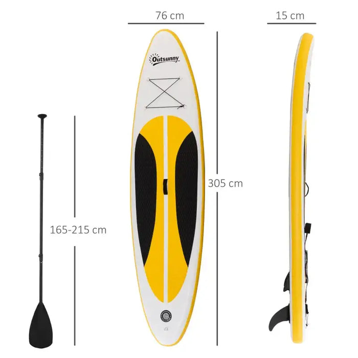 Inflatable Paddleboard Kit – 305cm | Yellow - Paddle, Pump, Backpack and 3 Fins Included OUTSUNNY - Little and Giant Explorers Outsunny