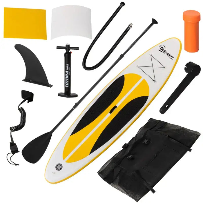 Inflatable Paddleboard Kit – 305cm | Yellow - Paddle, Pump, Backpack and 3 Fins Included OUTSUNNY - Little and Giant Explorers Outsunny