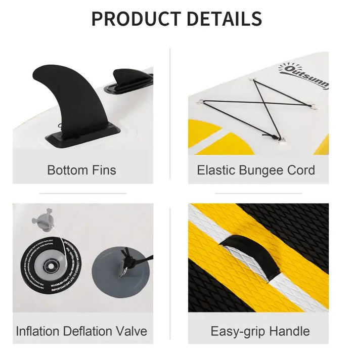 Inflatable Paddleboard Kit – 305cm | Yellow - Paddle, Pump, Backpack and 3 Fins Included OUTSUNNY - Little and Giant Explorers Outsunny