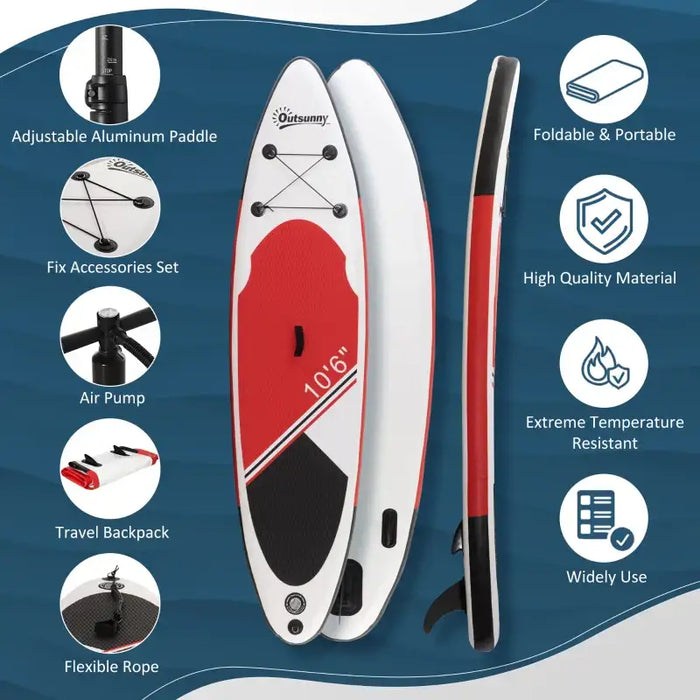 Inflatable Red SUP Board – 305cm | Paddle, Pump, Backpack and Fins Included OUTSUNNY - Little and Giant Explorers Outsunny