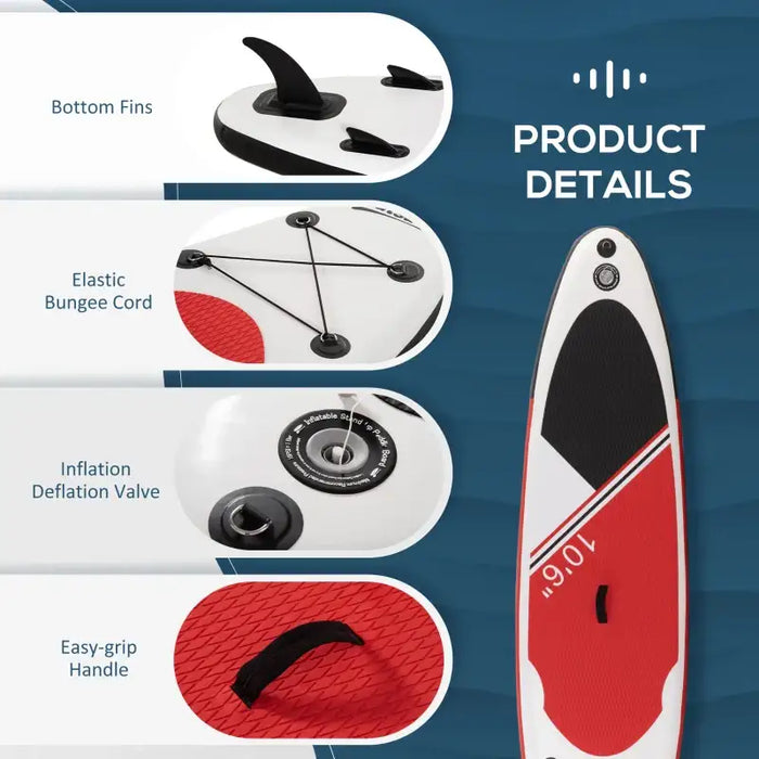 Inflatable Red SUP Board – 305cm | Paddle, Pump, Backpack and Fins Included OUTSUNNY - Little and Giant Explorers Outsunny