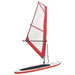 Inflatable red SUP board with clear sail, PVC and EVA construction on white background