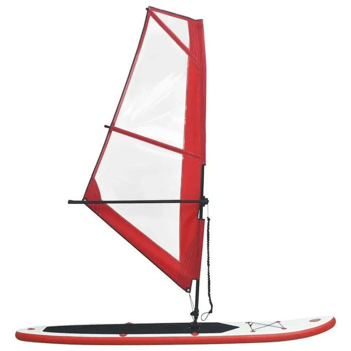 Inflatable red SUP board with sail, PVC and EVA construction, 330cm, on white background