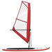 Inflatable red SUP board with sail, PVC and EVA construction, 330cm, on white background