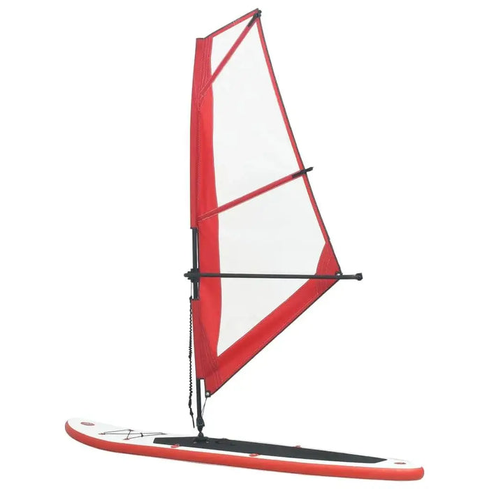 Inflatable red SUP board with clear sail, 330cm PVC EVA construction, on white background