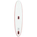 Inflatable red SUP board 330cm with PVC EVA construction, top view, white deck, red edge.
