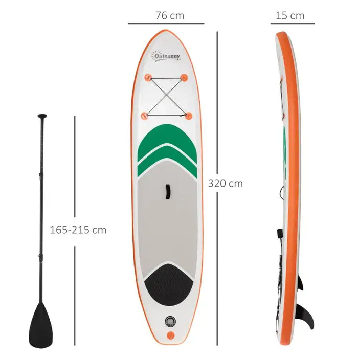 Inflatable SUP Board – 320cm | Paddle, Pump, Backpack and 3 Fins Included OUTSUNNY - Little and Giant Explorers Outsunny