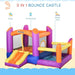 Inflatable 3-in-1 water park castle with slide, trampoline, and pool in vibrant colors