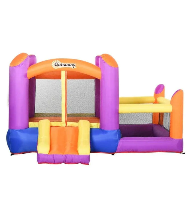 Inflatable water park castle with slide, trampoline, and pool by Outsunny in bright colors