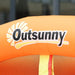 Close-up of orange Outsunny inflatable water park structure with mesh and yellow accent