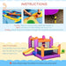 Inflatable water park castle with slide, trampoline, and pool plus setup instructions.