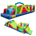Colorful inflatable obstacle course and bounce house with slides and tunnels