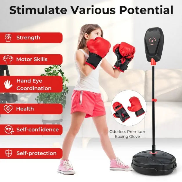 Inflation-Free Boxing set with Punching Bag and Gloves - Little and Giant Explorers Costway