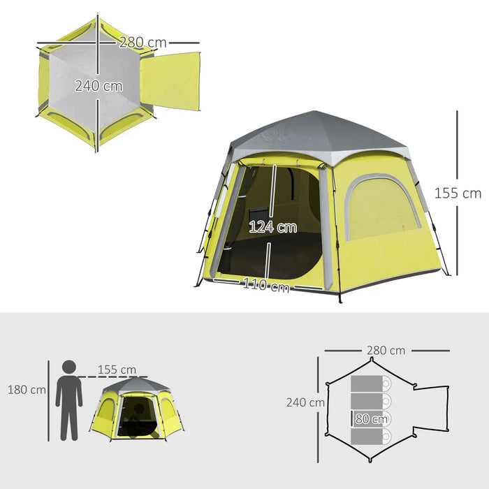 Instant Camping Tent with Vestibule in Yellow (2 - 4 persons) - Little and Giant Explorers Outsunny