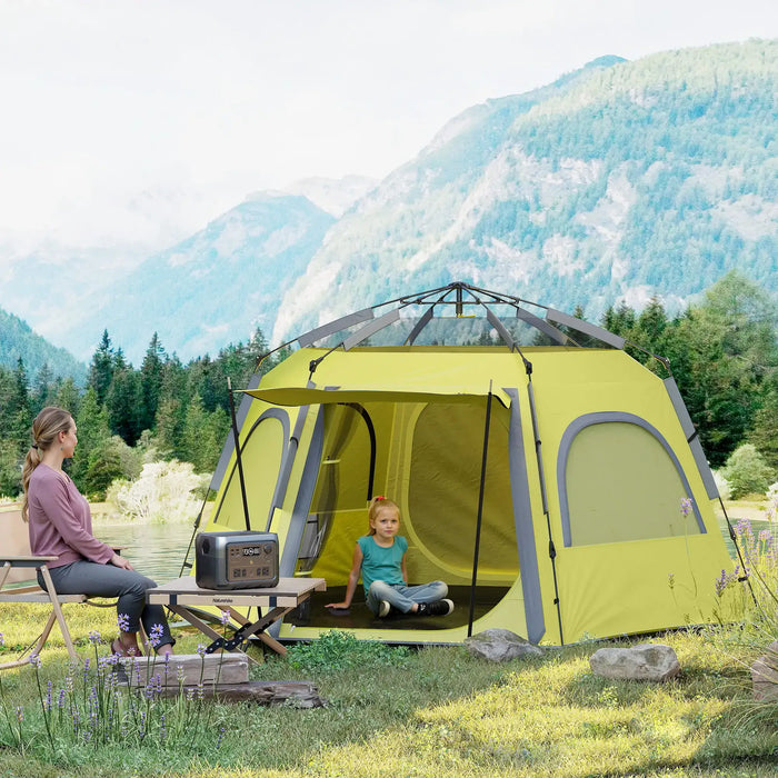 Instant Camping Tent with Vestibule in Yellow (2 - 4 persons) - Little and Giant Explorers Outsunny