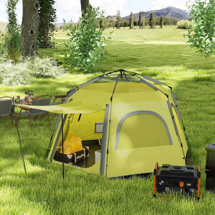 Instant Camping Tent with Vestibule in Yellow (2 - 4 persons) - Little and Giant Explorers Outsunny