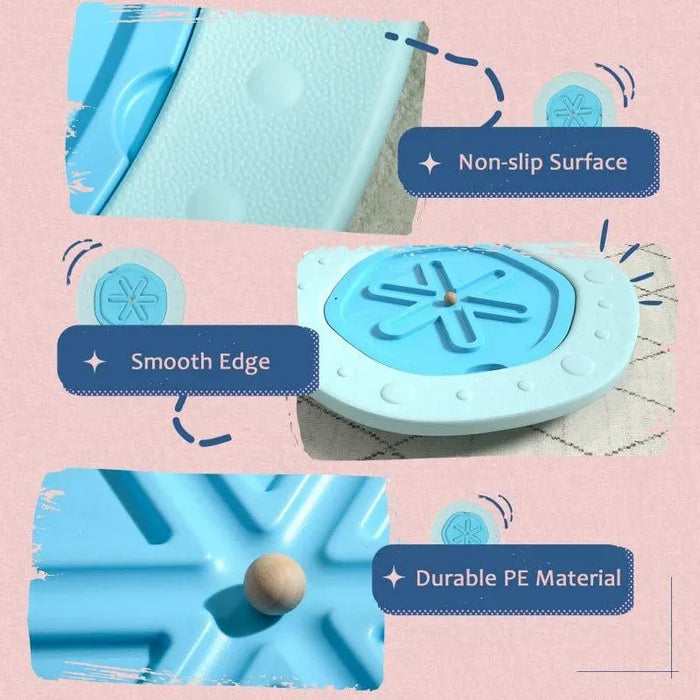 Blue kids balance board ball game with non-slip surface, smooth edge, and durable PE material