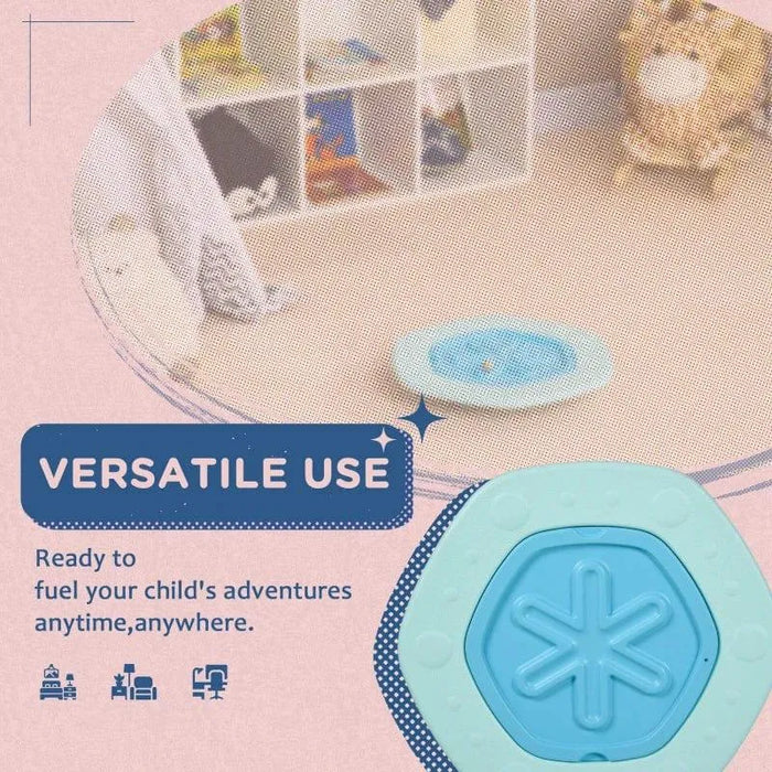 Interactive kids balance board and ball game toy in a pastel playroom, versatile use highlighted.