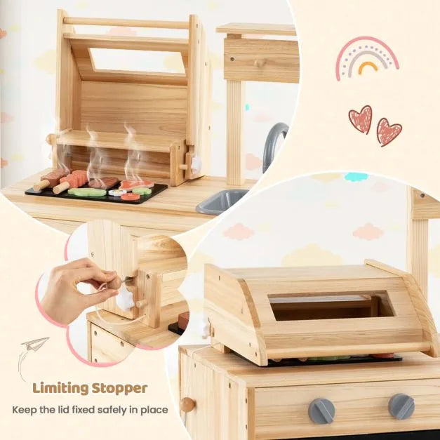 Interactive Wooden BBQ Grill Playset for Kids - Little and Giant Explorers Costway