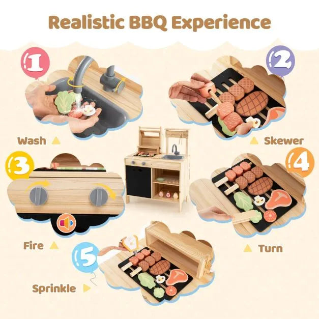 Interactive Wooden BBQ Grill Playset for Kids - Little and Giant Explorers Costway