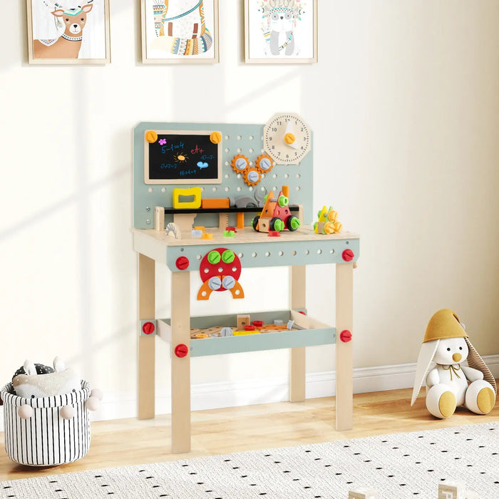 Kids Wooden Workbench with Interactive Features | MDF Plywood Construction - Little and Giant Explorers Costway