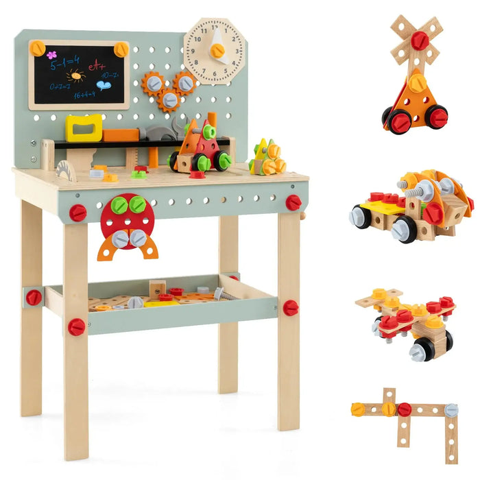 Kids Wooden Workbench with Interactive Features | MDF Plywood Construction - Little and Giant Explorers Costway