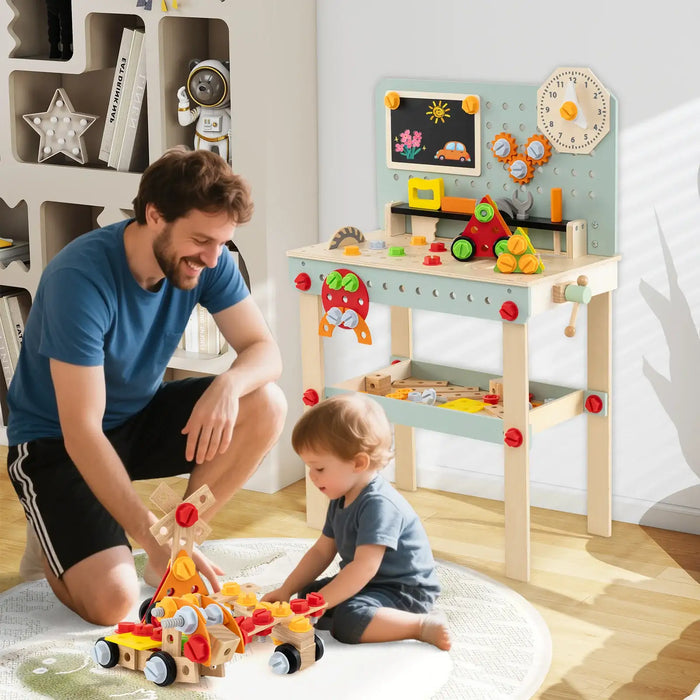 Kids Wooden Workbench with Interactive Features | MDF Plywood Construction - Little and Giant Explorers Costway