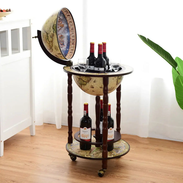 Italian-Style Globe Wine Rack – Antique Wooden Bar Cabinet | Hand-Painted Map Design COSTWAY - Little and Giant Explorers Costway