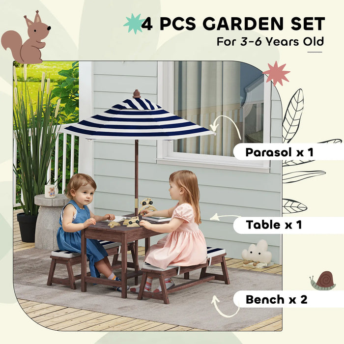 Kids Picnic Table with Umbrella | Wooden Garden Table and Bench Set for Children AIYAPLAY