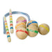 Vilac wooden croquet set with six color-coded balls, two striped mallets, and metal wickets