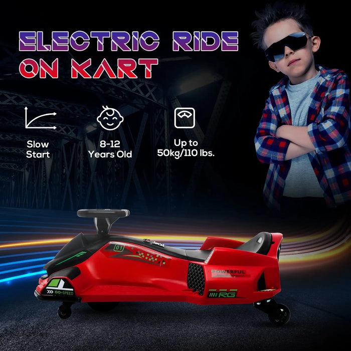 12V Electric Drift Go-Kart for Kids – Red | Ride-On with Drift Function and Music HOMCOM