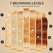 Diagram showing 7 browning levels of toast on a beige background