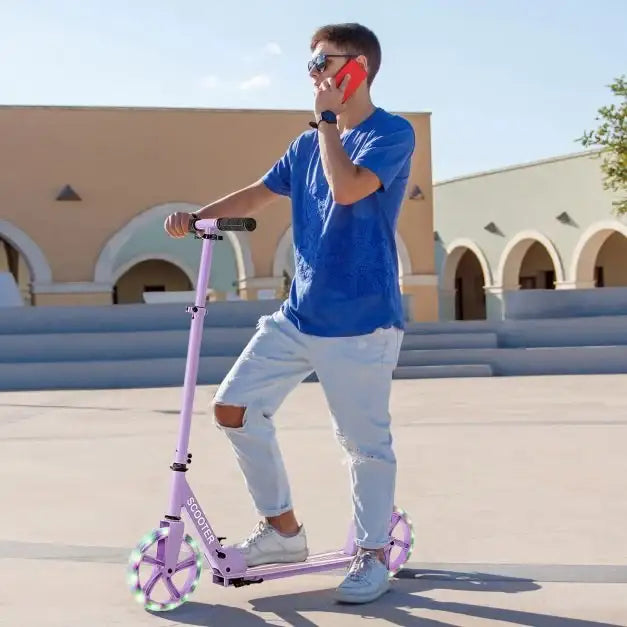 Kick Scooter - Purple | Adjustable Handlebar, 20cm Wheels and Foldable Design COSTWAY - Little and Giant Explorers Costway