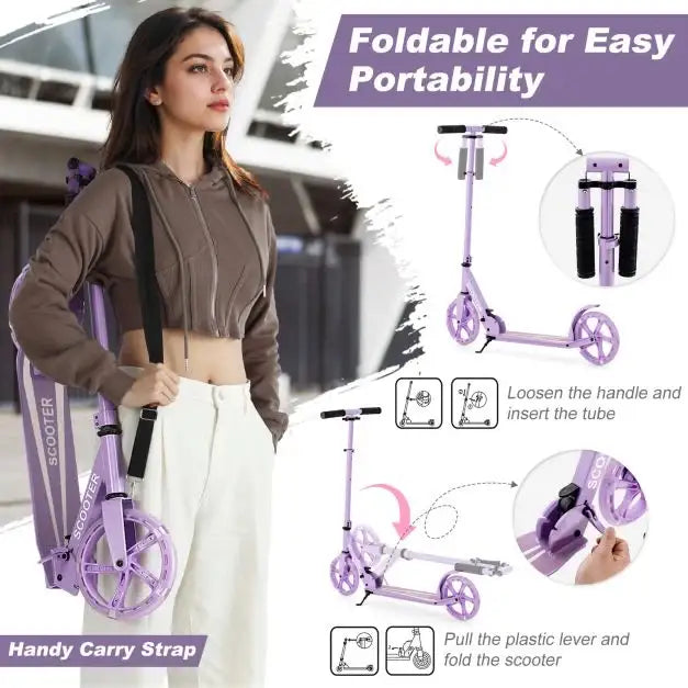 Kick Scooter - Purple | Adjustable Handlebar, 20cm Wheels and Foldable Design COSTWAY - Little and Giant Explorers Costway